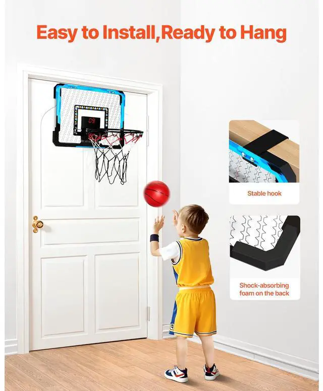 Alt view image 10 of 14 - VEVOR Kids Basketball Hoop with LED Lights & Audio Scoreboard Indoor Basketball Hoop