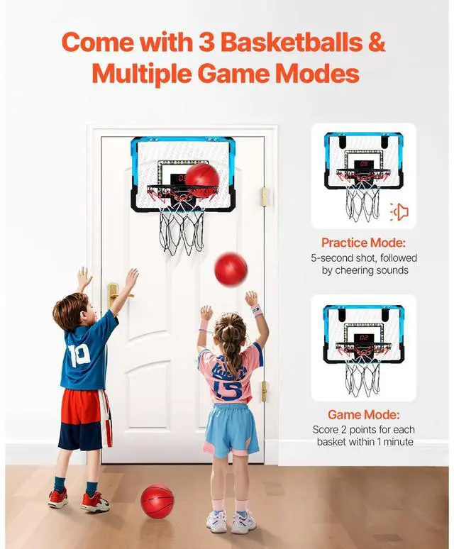Alt view image 12 of 14 - VEVOR Kids Basketball Hoop with LED Lights & Audio Scoreboard Indoor Basketball Hoop