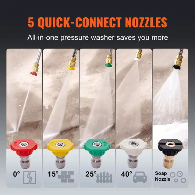 Alt view image 11 of 14 - VEVOR Gas Pressure Washer, 3400 PSI 2.6 GPM, Gas Powered Pressure Washer with Aluminum Pump, Spray Gun and Extension Wand, 5 Quick Connect Nozzles, for Cleaning Cars, Homes, Driveways, Patios