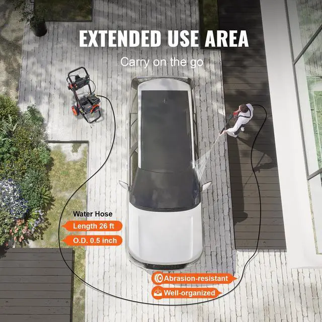 Alt view image 12 of 14 - VEVOR Gas Pressure Washer, 3400 PSI 2.6 GPM, Gas Powered Pressure Washer with Aluminum Pump, Spray Gun and Extension Wand, 5 Quick Connect Nozzles, for Cleaning Cars, Homes, Driveways, Patios