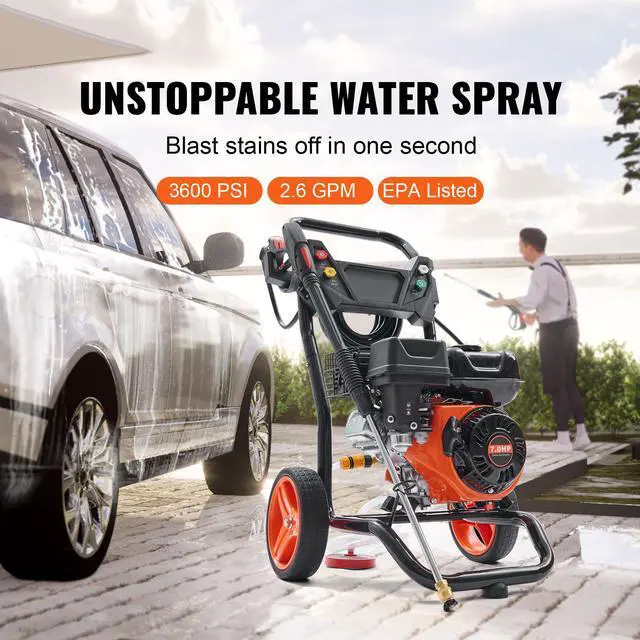 Alt view image 9 of 14 - VEVOR Gas Pressure Washer, 3600 PSI 2.6 GPM, Gas Powered Pressure Washer with Copper Pump, Spray Gun and Extension Wand, 5 Quick Connect Nozzles, for Cleaning Cars, Homes, Driveways, Patios