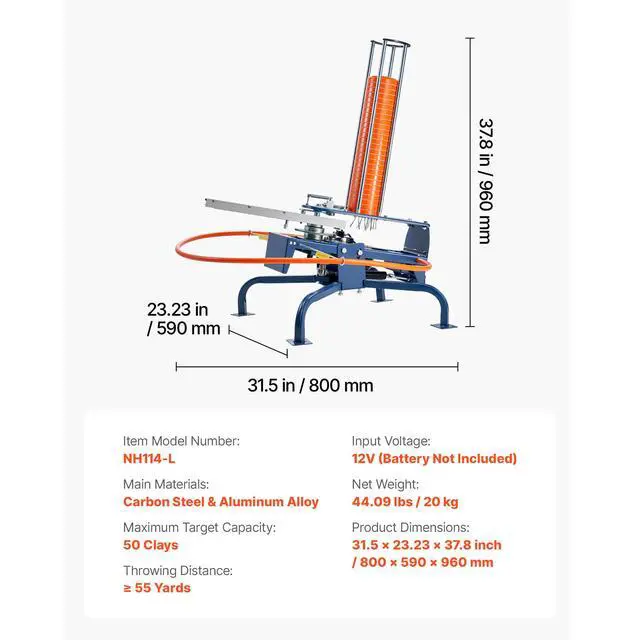 Alt view image 8 of 8 - VEVOR Clay Target Thrower 50 Clays Pigeon Thrower 55 Yards Automatic Launcher