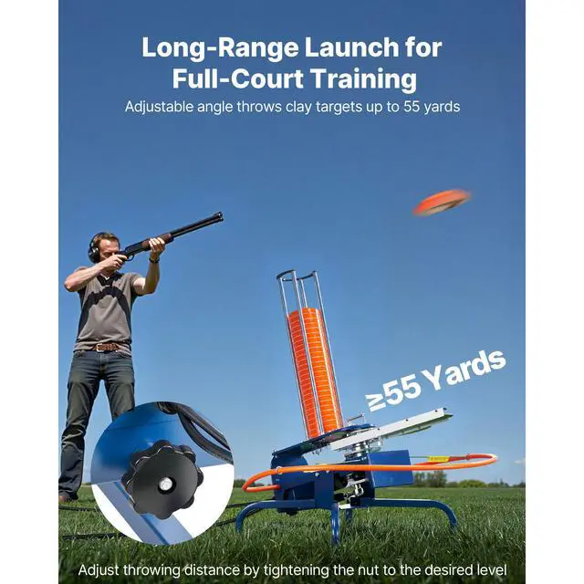 Alt view image 5 of 8 - VEVOR Clay Target Thrower 50 Clays Pigeon Thrower 55 Yards Automatic Launcher