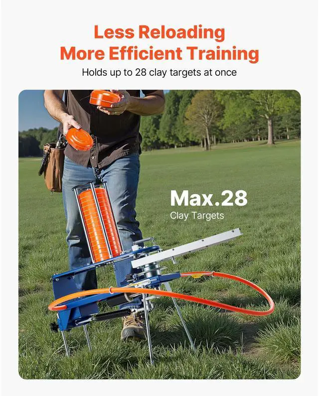 Alt view image 3 of 8 - VEVOR Clay Target Thrower 28 Clays Pigeon Thrower 45 Yards Automatic Launcher
