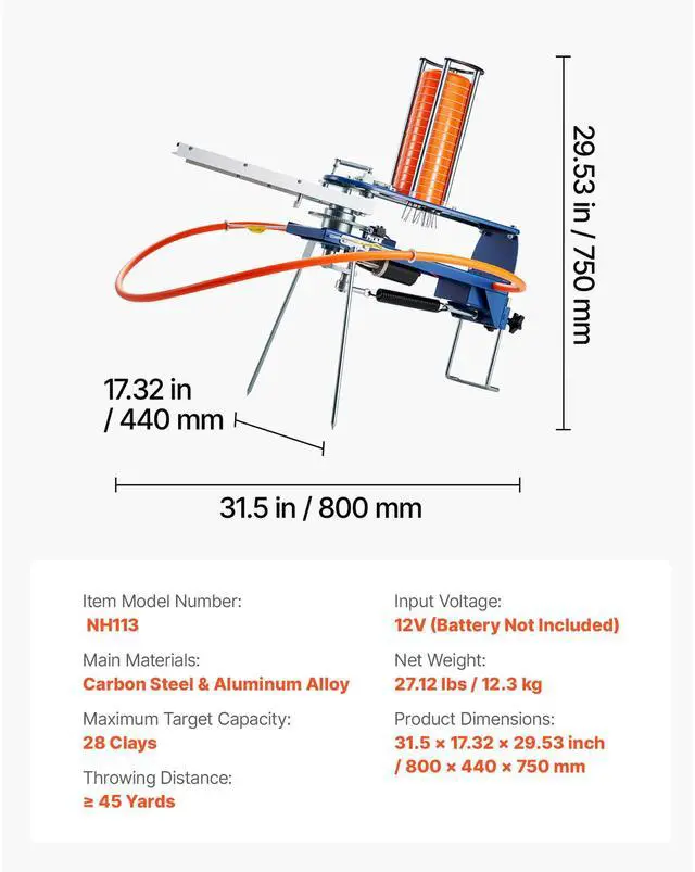 Alt view image 8 of 8 - VEVOR Clay Target Thrower 28 Clays Pigeon Thrower 45 Yards Automatic Launcher