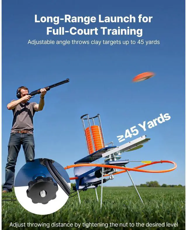 Alt view image 5 of 8 - VEVOR Clay Target Thrower 28 Clays Pigeon Thrower 45 Yards Automatic Launcher