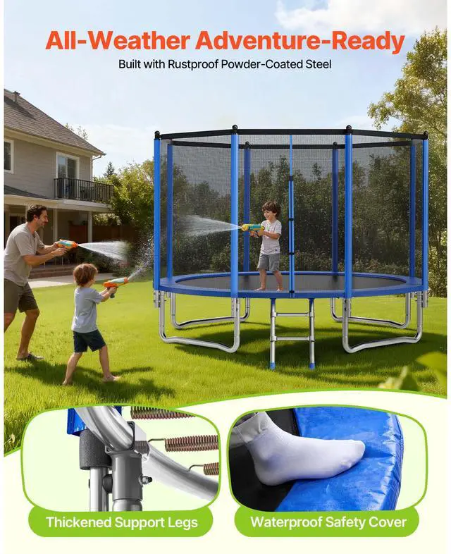 Alt view image 6 of 8 - VEVOR Outdoor Trampoline, 12FT Round Recreational Trampoline with Enclosure Net, ASTM Approved, Heavy Duty Trampolines, Max 400 lbs Weight Capacity, Anti-Rust Backyard Trampolines for Kids & Adults