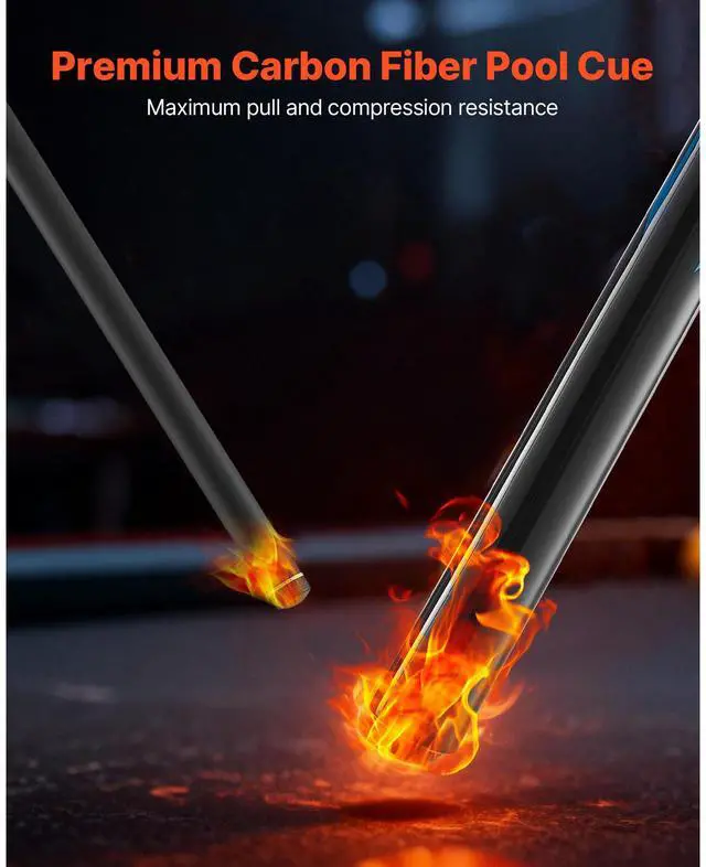 Alt view image 3 of 8 - VEVOR Pool Cue, 1 Piece Jump Break Cue, 58 inch & 19.5 oz Break Cues Pool Stick, Breaks Stick with Carbon Fiber Shaft & Maple Cues Butt, Heavy Hitter Breaks Jump Billiard Cue for Adult, Home, Office