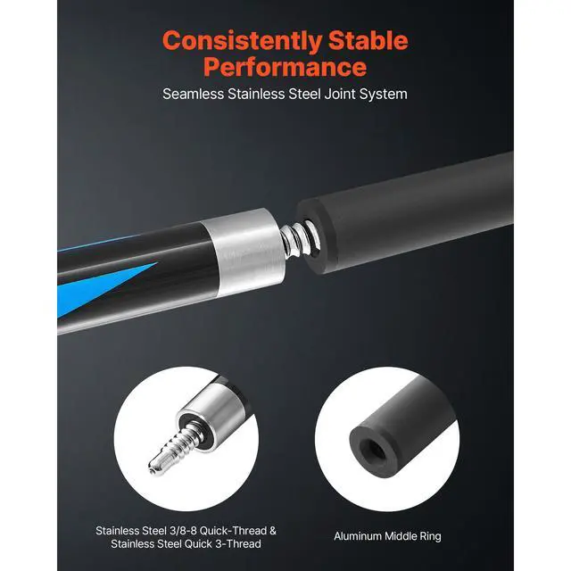 Alt view image 5 of 8 - VEVOR Pool Cue, 1 Piece Jump Break Cue, 58 inch & 19.5 oz Break Cues Pool Stick, Breaks Stick with Carbon Fiber Shaft & Maple Cues Butt, Heavy Hitter Breaks Jump Billiard Cue for Adult, Home, Office