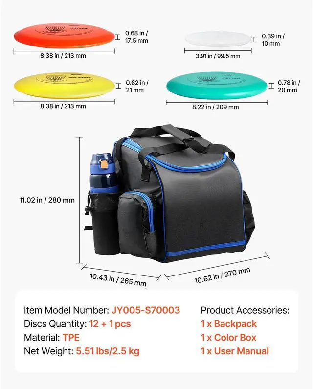 Alt view image 8 of 8 - VEVOR Disc Golf Set with 12 Discs Mini Disc Marker and Portable Starter Bag