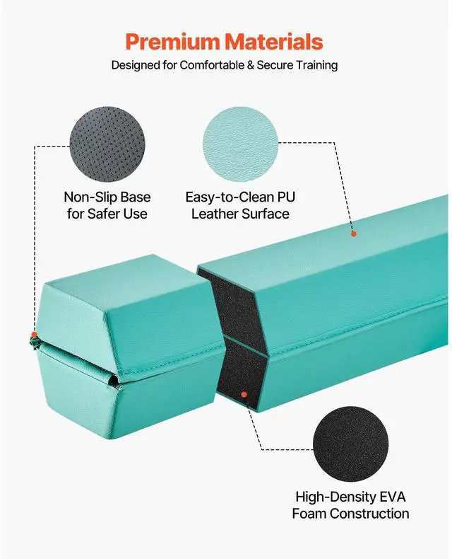 Alt view image 4 of 8 - VEVOR 8FT Folding Gymnastic Balance Beam for Kids with Carrying Bag Mint Green