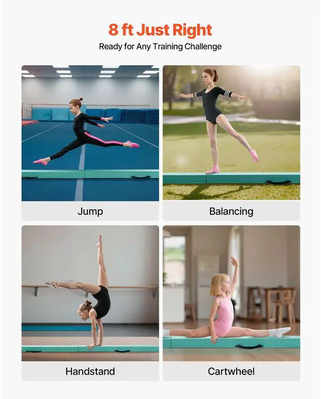 Alt view image 7 of 8 - VEVOR 8FT Folding Gymnastic Balance Beam for Kids with Carrying Bag Mint Green