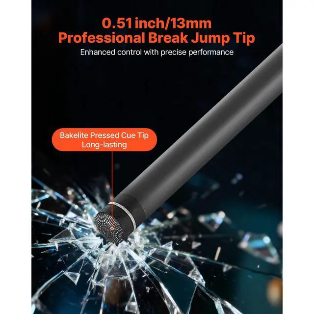Alt view image 4 of 8 - VEVOR Pool Cue, 1 Piece Jump Break Cue, 58 inch & 19.5 oz Break Cues Pool Stick, Breaks Stick with Carbon Fiber Shaft & Maple Cues Butt, Heavy Hitter Breaks Jump Billiard Cue for Adult, Home, Office