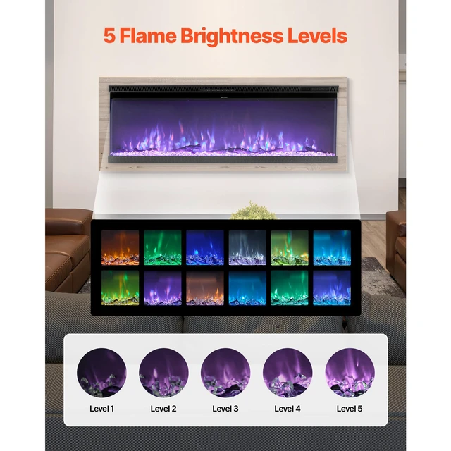 Alt view image 3 of 7 - VEVOR 72 inch Electric Fireplace Three Sided Glass Wall Mounted Recessed 1500W