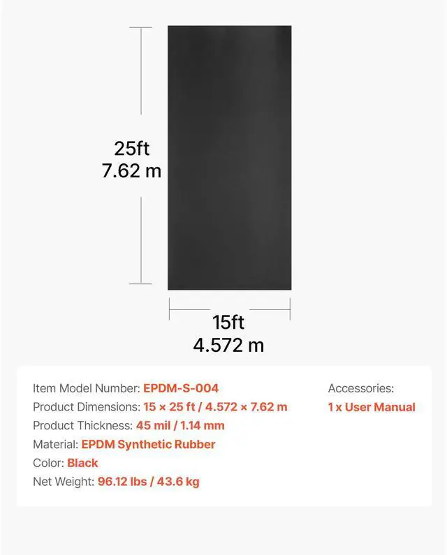 Alt view image 7 of 7 - Roll Roofing, 15 x 25 ft, 45 mil EPDM Rubber Roofing, Long Lifespan & Weather-resistant, Withstands Harsh Temperatures, Flexible & Easy Installation, Roof Underlayment for RVs, Roofs, Ponds