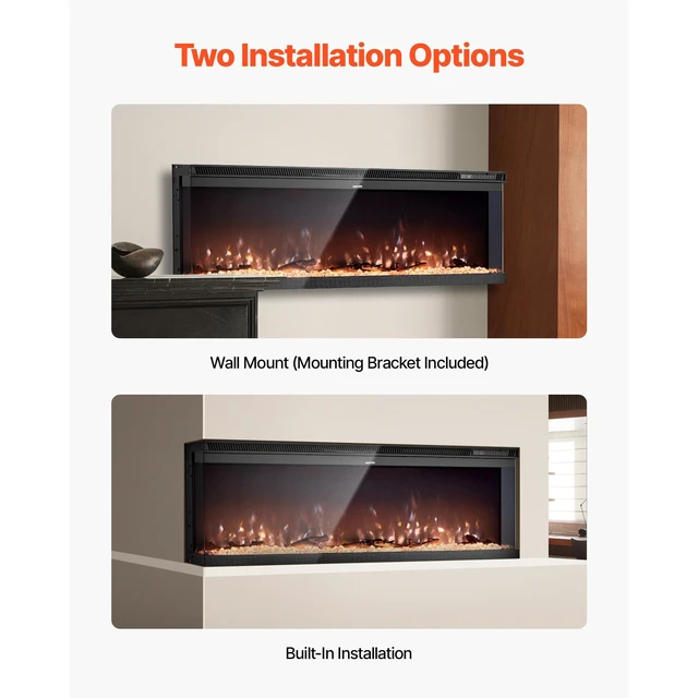 Alt view image 6 of 7 - VEVOR 72 inch Electric Fireplace Three Sided Glass Wall Mounted Recessed 1500W