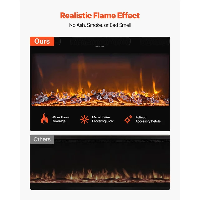 Alt view image 2 of 7 - VEVOR 72 inch Electric Fireplace Three Sided Glass Wall Mounted Recessed 1500W