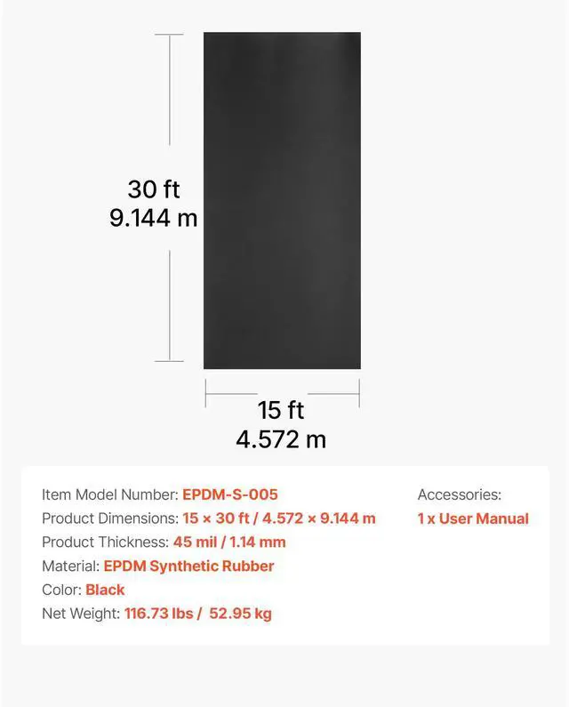 Alt view image 8 of 8 - VEVOR 15 x 30 ft Roll Roofing 45 mil EPDM Rubber Roofing for RVs, Roofs, Ponds