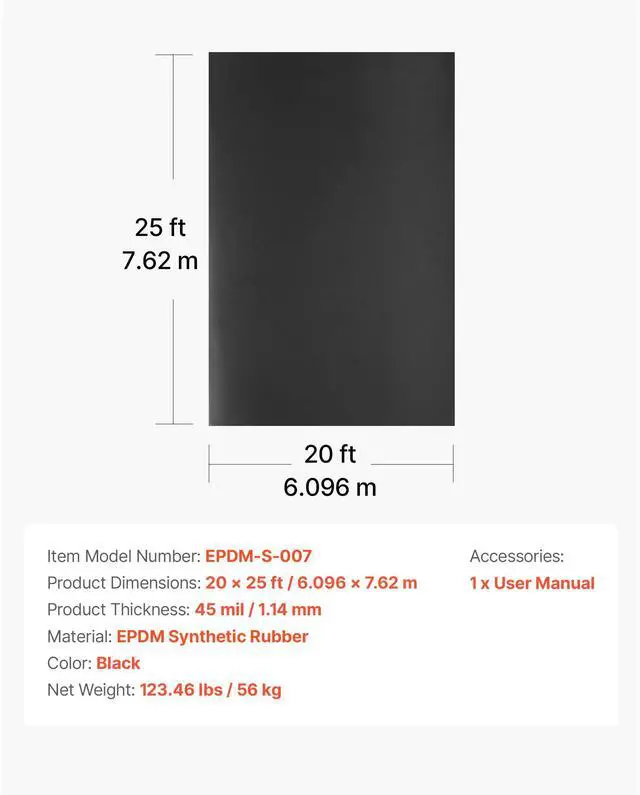 Alt view image 8 of 8 - VEVOR 20 x 25 ft Roll Roofing 45 mil EPDM Rubber Roofing for RVs, Roofs, Ponds