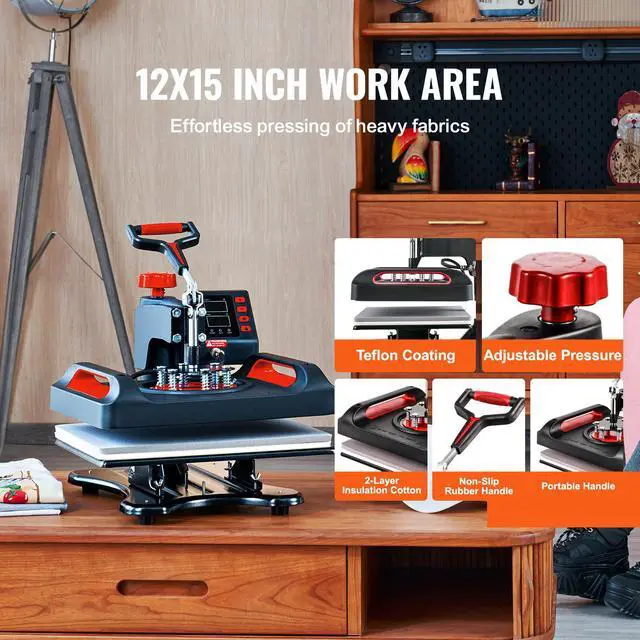 Alt view image 5 of 7 - 11 in 1 Heat Press, 12 x 15 Inch, Multifunctional Clamshell Printer, Digital Dual-Tube Heat Press Transfer Machine, Swing Away Sublimation Machine for T-Shirt Hat Cap Mug Plate Pen Shoes Black