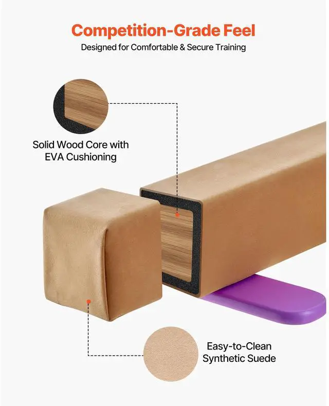 Alt view image 4 of 8 - VEVOR 8FT Balance Beam for Kids, 350 LBS Stable Support Gymnastics Floor Beam with Non-Slip Wooden Mats, Wood-Core Gymnastics Training Equipment with Anti-Slip Bottom for Home and Gym, Yellow