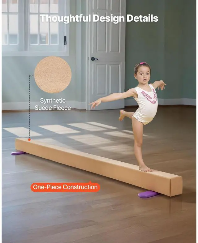 Alt view image 3 of 8 - VEVOR 8FT Balance Beam for Kids, 350 LBS Stable Support Gymnastics Floor Beam with Non-Slip Wooden Mats, Wood-Core Gymnastics Training Equipment with Anti-Slip Bottom for Home and Gym, Yellow