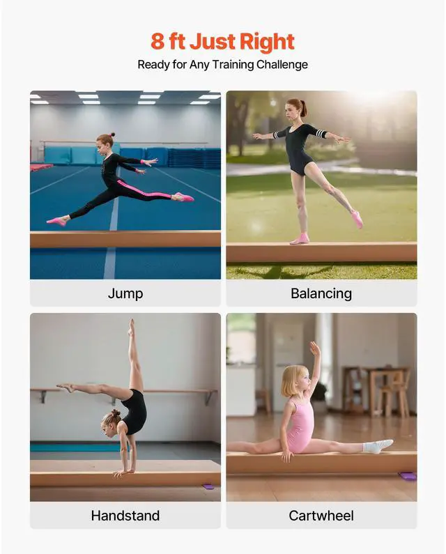 Alt view image 7 of 8 - VEVOR 8FT Balance Beam for Kids, 350 LBS Stable Support Gymnastics Floor Beam with Non-Slip Wooden Mats, Wood-Core Gymnastics Training Equipment with Anti-Slip Bottom for Home and Gym, Yellow