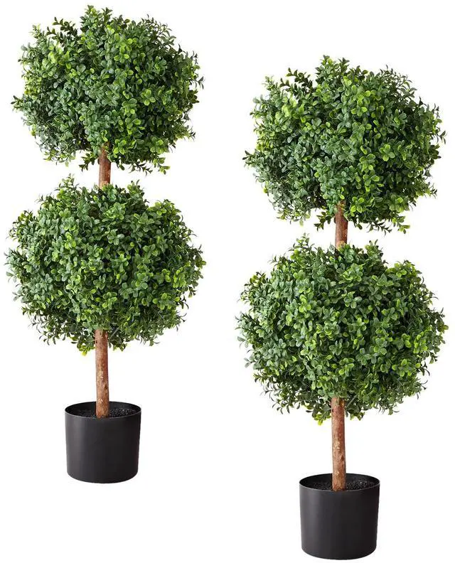 Alt view image 2 of 8 - VEVOR Artificial Topiary Boxwood Double Ball, 2 Set 36 inch Faux Boxwood Plant Balls, Fake Silk Tree Look Real, Easy Assembly for Decor Front Porch Outdoor Patio Garden Balcony Backyard Indoor