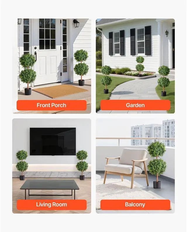 Alt view image 8 of 8 - VEVOR Artificial Topiary Boxwood Double Ball, 2 Set 36 inch Faux Boxwood Plant Balls, Fake Silk Tree Look Real, Easy Assembly for Decor Front Porch Outdoor Patio Garden Balcony Backyard Indoor