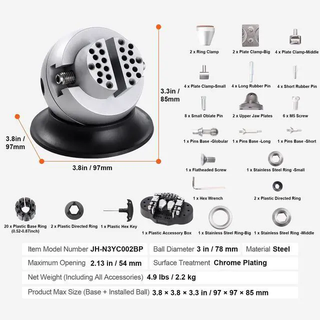 Alt view image 14 of 14 - VEVOR Ball Vise, 3" Engraving Setting Tool, 360° Rotation Engraving Block Vise, 70 PCS Attachment Jewelry Engraving Block Tools Standard Block for Gemstone Inlay and Small-Scale Engraving