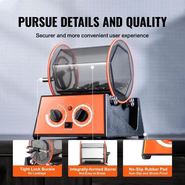 Alt view image 14 of 15 - VEVOR Jewelry Polisher Tumbler, 6.6lbs/3kg Capacity Mini Rotary Tumbler Machine with 0-60 Minutes Timer, 5 Speeds Jewelry Rotary Finisher for Surface Polishing Grinding Buffing Gemstones Jewels Coins