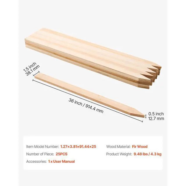 Alt view image 8 of 8 - Wooden Garden Stakes 25Pcs 36x0.5x1.5 in Sturdy Fir Wood Survey Grading Stakes
