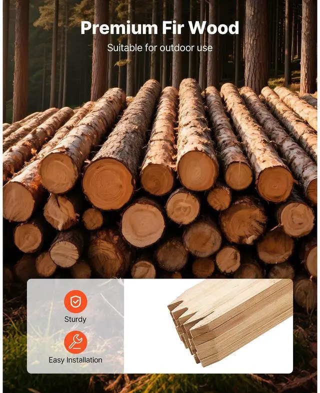 Alt view image 4 of 8 - Wooden Garden Stakes 25Pcs 48x0.5x0.69 in Sturdy Fir Wood Survey Grading Stakes