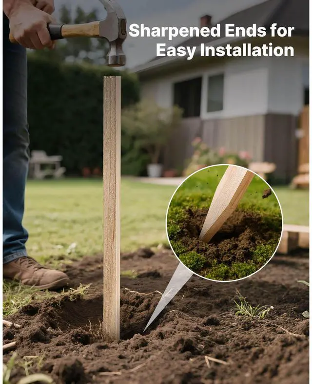 Alt view image 5 of 8 - Wooden Garden Stakes 25Pcs 48x0.5x0.69 in Sturdy Fir Wood Survey Grading Stakes