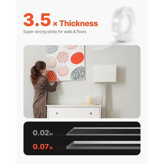 Alt view image 9 of 14 - VEVOR Double Sided Tape Heavy Duty, 16 ft Long Nano Mounting Tape, Strong Adhesive & Reusable, Clear Two Sided Wall Tape, Removable Poster Picture Hanging Strips for Home, Office, Car, Outdoor Use