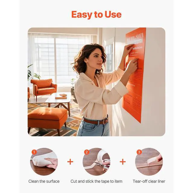 Alt view image 12 of 14 - VEVOR Double Sided Tape Heavy Duty, 16 ft Nano Mounting Tape(3 Pack), Strong Adhesive & Reusable, Clear Two Sided Wall Tape, Removable Poster Picture Hanging Strips for Home Office Car Outdoor Use