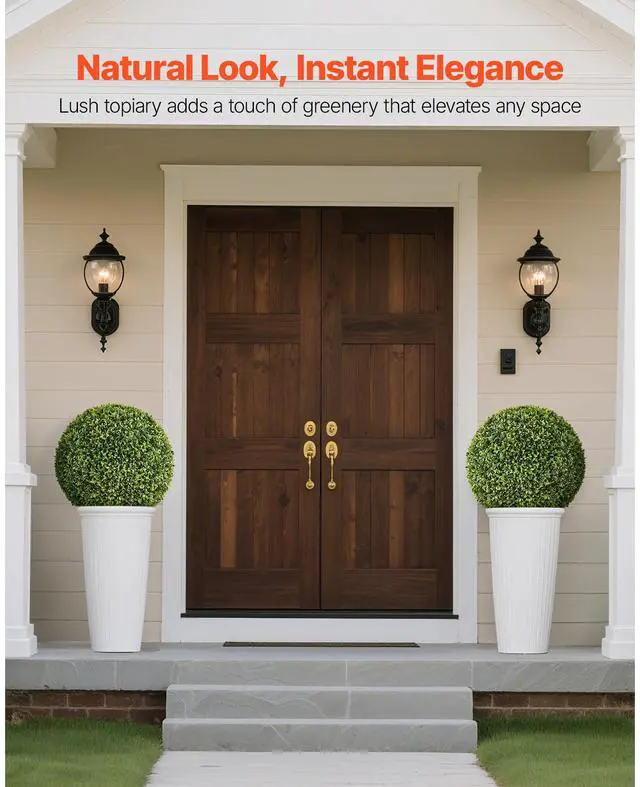 Alt view image 3 of 8 - VEVOR Artificial Topiary Ball, 23 inch Faux Boxwood Plant Balls, Fake Silk Tree Look Real, Easy Assembly for Decor Front Porch Outdoor Patio Garden Balcony Backyard and Indoor Home Wedding, Green