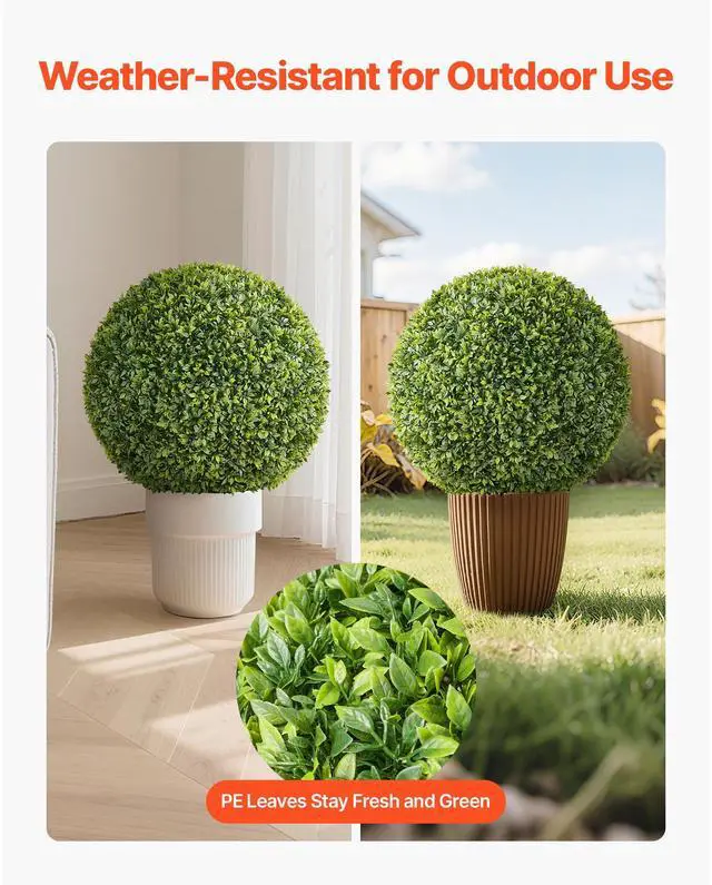 Alt view image 4 of 8 - VEVOR Artificial Topiary Ball, 23 inch Faux Boxwood Plant Balls, Fake Silk Tree Look Real, Easy Assembly for Decor Front Porch Outdoor Patio Garden Balcony Backyard and Indoor Home Wedding, Green
