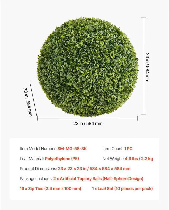 Alt view image 8 of 8 - VEVOR Artificial Topiary Ball, 23 inch Faux Boxwood Plant Balls, Fake Silk Tree Look Real, Easy Assembly for Decor Front Porch Outdoor Patio Garden Balcony Backyard and Indoor Home Wedding, Green