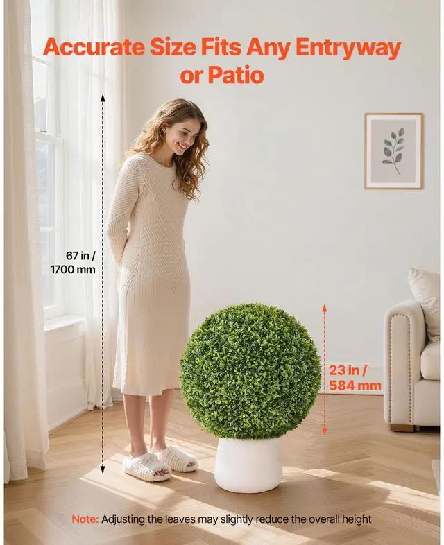 Alt view image 6 of 8 - VEVOR Artificial Topiary Ball, 23 inch Faux Boxwood Plant Balls, Fake Silk Tree Look Real, Easy Assembly for Decor Front Porch Outdoor Patio Garden Balcony Backyard and Indoor Home Wedding, Green