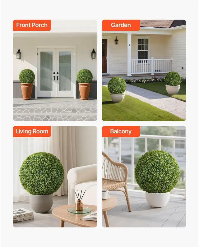 Alt view image 7 of 8 - VEVOR Artificial Topiary Ball, 23 inch Faux Boxwood Plant Balls, Fake Silk Tree Look Real, Easy Assembly for Decor Front Porch Outdoor Patio Garden Balcony Backyard and Indoor Home Wedding, Green