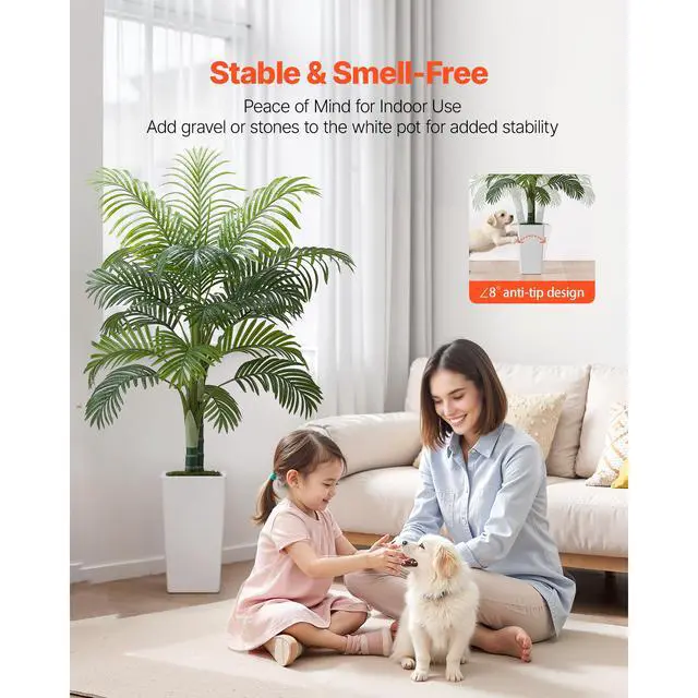 Alt view image 4 of 8 - 5ft Artificial Areca Palm Tree Fake Plant with White Planter Indoor