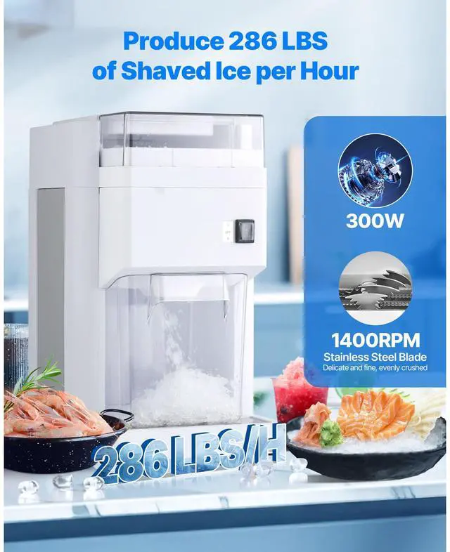 Alt view image 4 of 8 - VEVOR Commercial Ice Shaver Machine, 1.91QT /1.8L Large Electric Ice Cube Crusher Shaved Maker with 300W Premium Motor, Stainless Steel Blades, for Bar Mixing Seafood Preservation Home Party, White