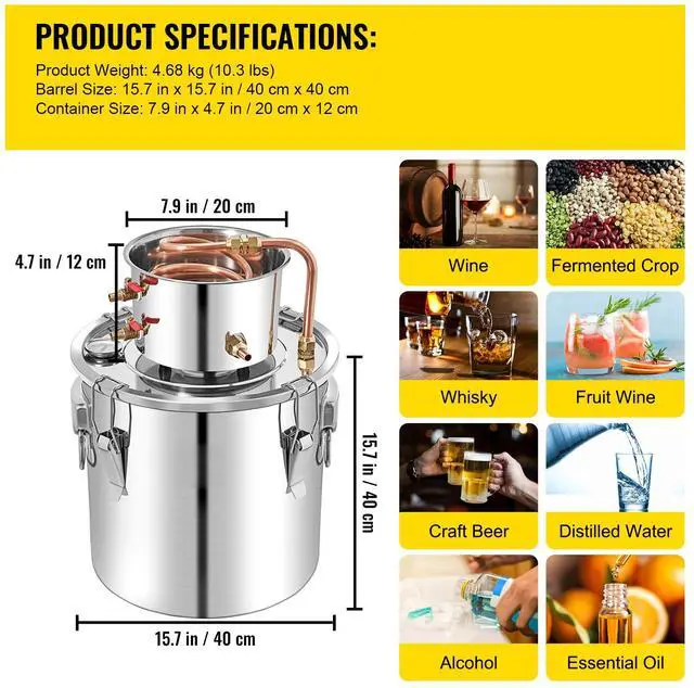 Alt view image 7 of 7 - Alcohol Still 13.2Gal/50L, Alcohol Distiller with Circulating Pump, Alcohol Still Copper Tube, Whiskey Distilling Kit with Build-In Thermometer, Whiskey Making Kit for DIY Alcohol, Stainless Ste
