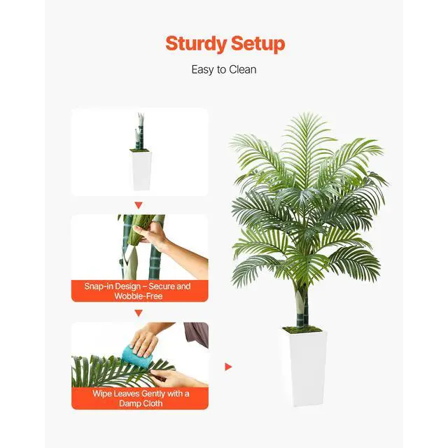 Alt view image 5 of 8 - 5ft Artificial Areca Palm Tree Fake Plant with White Planter Indoor