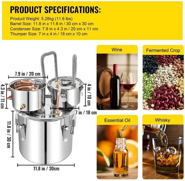 Alt view image 7 of 7 - Alcohol Still, 5 Gallon, Stainless Steel Alcohol Distiller with Copper Tube & Build-in Thermometer & Water Pump, Double Thumper Keg Home Brewing Kit, for DIY Whiskey Wine Brandy