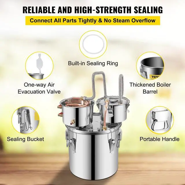 Alt view image 6 of 7 - Alcohol Still, 5 Gallon, Stainless Steel Alcohol Distiller with Copper Tube & Build-in Thermometer & Water Pump, Double Thumper Keg Home Brewing Kit, for DIY Whiskey Wine Brandy