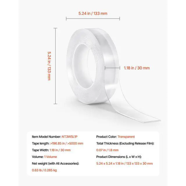 Alt view image 14 of 14 - VEVOR Double Sided Tape Heavy Duty, 16 ft Long Nano Mounting Tape, Strong Adhesive & Reusable, Clear Two Sided Wall Tape, Removable Poster Picture Hanging Strips for Home, Office, Car, Outdoor Use
