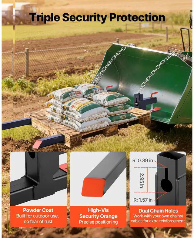 Alt view image 7 of 8 - VEVOR Pallet Forks, 2000 lbs Clamp on Pallet Forks, 60-Inch Total Length Heavy-Duty Tractor Fork with Adjustable Stabilizer Bar for Tractor Attachments, Loader Bucket, and Skid Steer, Black