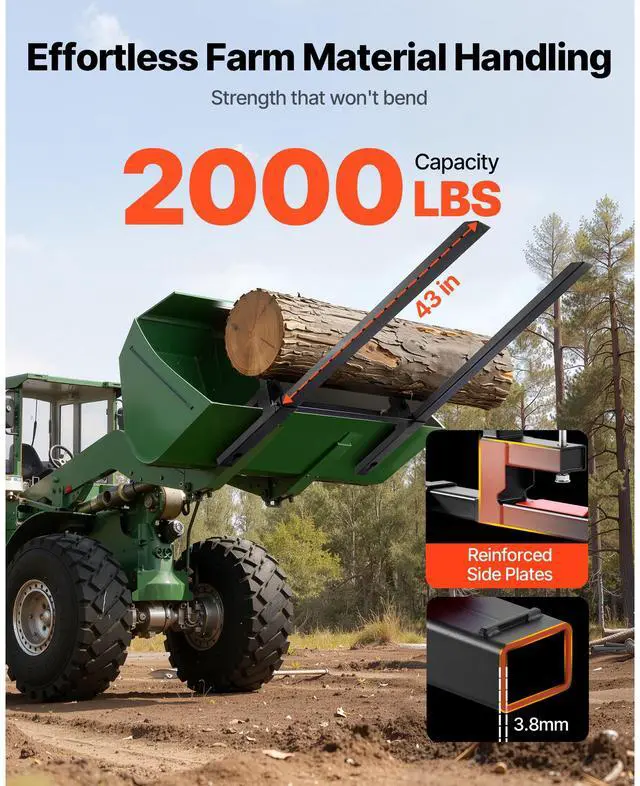 Alt view image 3 of 8 - VEVOR Pallet Forks, 2000 lbs Clamp on Pallet Forks, 60-Inch Total Length Heavy-Duty Tractor Fork with Adjustable Stabilizer Bar for Tractor Attachments, Loader Bucket, and Skid Steer, Black